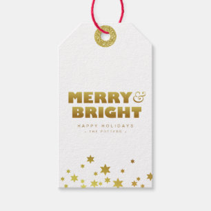 Étiquettes-cadeau Joyeux et lumineux   Fun Christmas White & Gold Mi