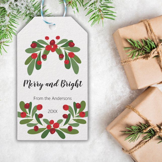 Étiquettes-cadeau Joyeux et lumineux Mistletoe Holiday (Créateur téléchargé)