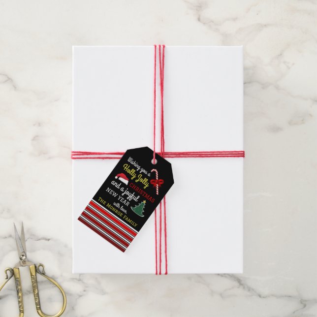 Étiquettes-cadeau Joyeux et lumineux, Noël (Avec de la ficelle)