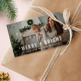 Étiquettes-cadeau Joyeux et lumineux | Photo de Noël moderne et élég