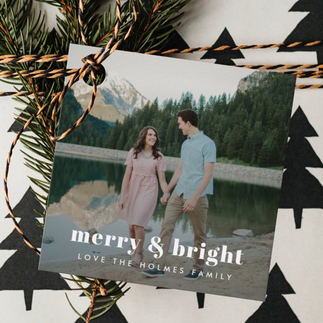 Étiquettes Cadeau Joyeux et lumineux | Photo moderne en couple de No (Créateur téléchargé)