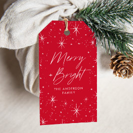 Étiquettes-cadeau Joyeux et lumineux Script Red Holiday