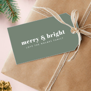 Étiquettes-cadeau Joyeux et lumineux Vert de Noël minimaliste mode