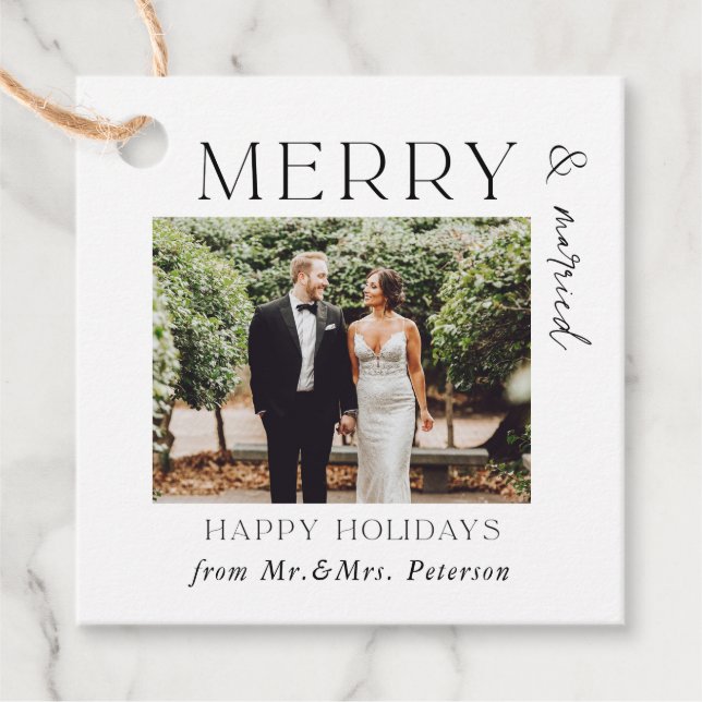 Étiquettes Cadeau Joyeux et mariés Nouveaux mariés Mr & Mrs Holiday  (Devant)