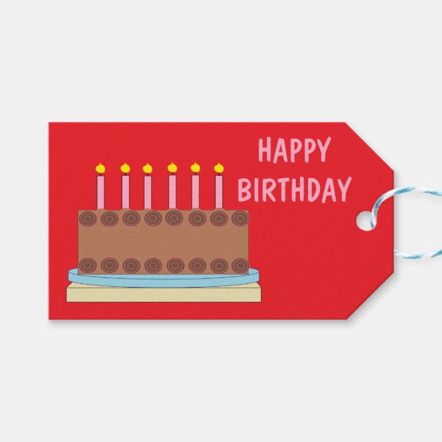 Étiquettes-cadeau Joyeux gâteau au chocolat d'anniversaire (Devant (Horizontal))