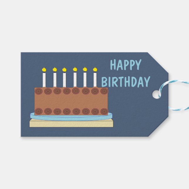 Étiquettes-cadeau Joyeux gâteau au chocolat d'anniversaire en gris b (Devant (Horizontal))