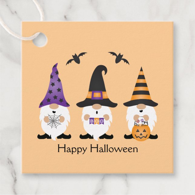 Étiquettes Cadeau Joyeux Gnomes d'Halloween violet orange (Devant)