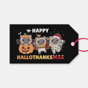 Étiquettes-cadeau Joyeux Hallothanksmas Cat Christmas Elephant