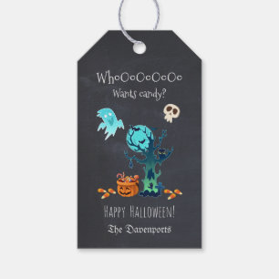 Étiquettes-cadeau Joyeux Halloween avec Ghosts Bats Skulls & Candy