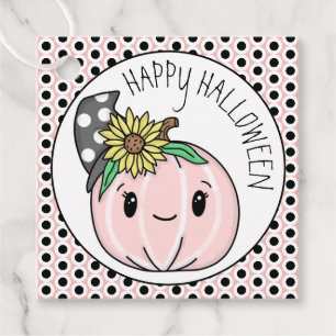 Étiquettes Cadeau Joyeux Halloween   Citrouille rose et Pois