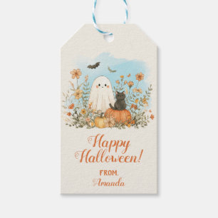 Étiquettes-cadeau Joyeux Halloween Fleur Fantôme Mignon