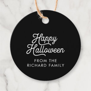 Étiquettes Cadeau Joyeux Halloween noir avec texte blanc