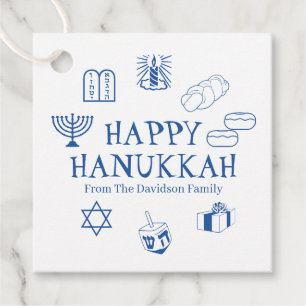 Étiquettes Cadeau Joyeux Hanoukka bleu blanc nom de famille personna