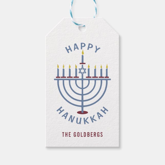 Étiquettes-cadeau Joyeux Hanoukka Menorah Party Custom (Devant)