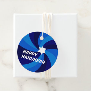 Étiquettes Cadeau JOYEUX HANUKKA Étoile Moderne Tourbillonnante Pers