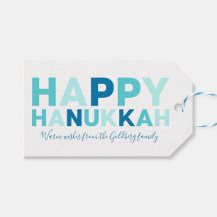 Étiquettes-cadeau Joyeux Hanukkah Simple Moderne Bleu et Sarcelle