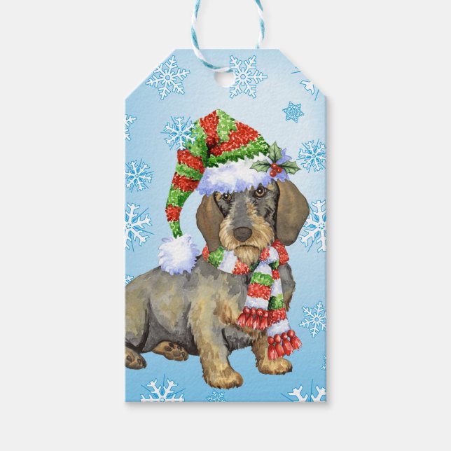 Étiquettes-cadeau Joyeux Howlidays À poils durs Dachshund (Devant)