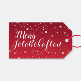 Étiquettes-cadeau Joyeux Jólabókaflóð Livre de Noël Flotte Rouge