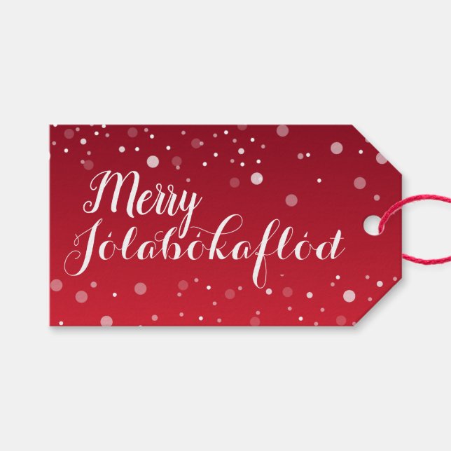 Étiquettes-cadeau Joyeux Jólabókaflóð Livre de Noël Flotte Rouge (Devant (Horizontal))