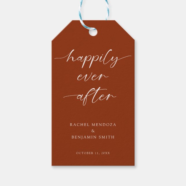 Étiquettes-cadeau Joyeux Jour Après Mariage Script Boho Terracotta (Devant)