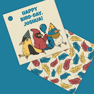 Étiquettes Cadeau Joyeux Jour des Oiseaux Cartoon Oiseaux à thème An
