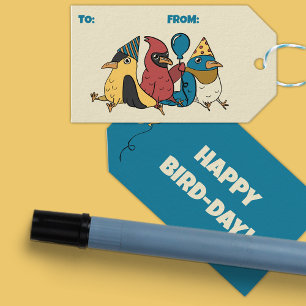 Étiquettes-cadeau Joyeux Jour des Oiseaux Cartoon Oiseaux à thème An