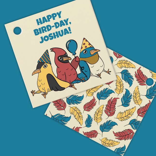 Étiquettes Cadeau Joyeux Jour des Oiseaux Cartoon Oiseaux à thème An (Créateur téléchargé)