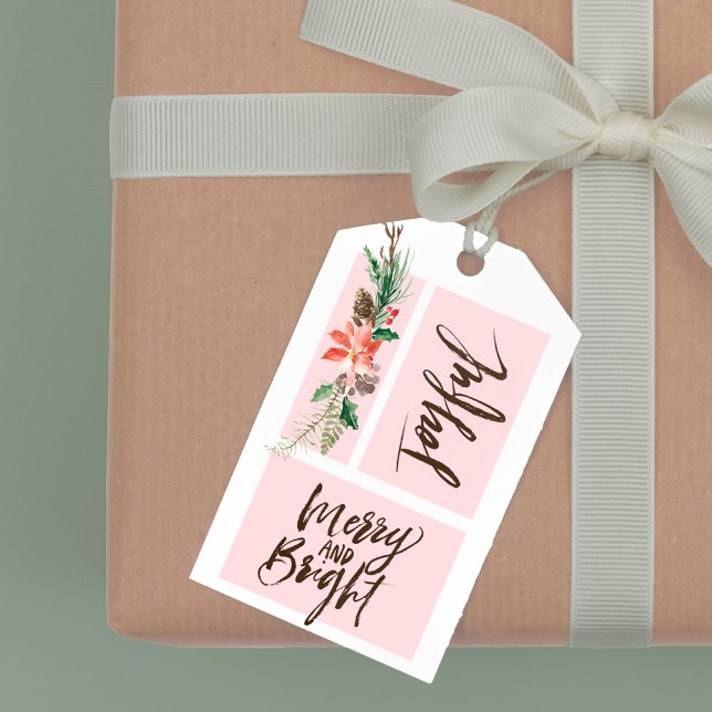 Étiquettes-cadeau Joyeux Joyeux et Aquarelle brillante Noël (Créateur téléchargé)