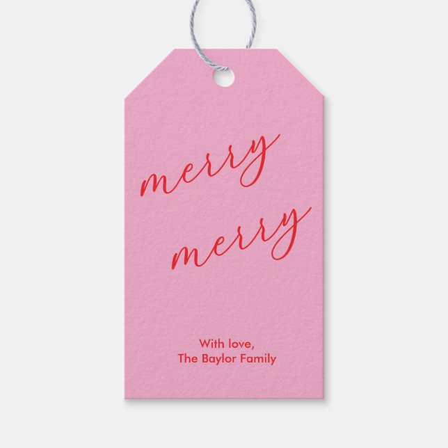 Étiquettes-cadeau Joyeux Joyeux Jeu élégant Script Noël (Devant)