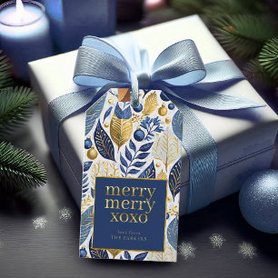 Étiquettes-cadeau Joyeux Joyeux Noël en or bleu Motif#21 ID1009