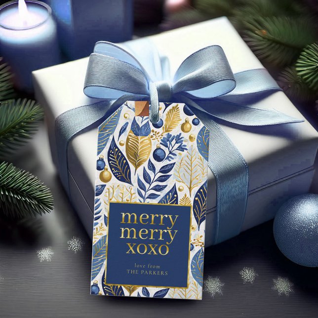 Étiquettes-cadeau Joyeux Joyeux Noël en or bleu Motif#21 ID1009 (Créateur téléchargé)