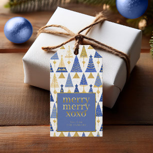 Étiquettes-cadeau Joyeux Joyeux Noël en or bleu Motif#25 ID1009