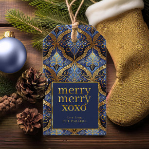 Étiquettes-cadeau Joyeux Joyeux Noël en or bleu Motif#31 ID1009