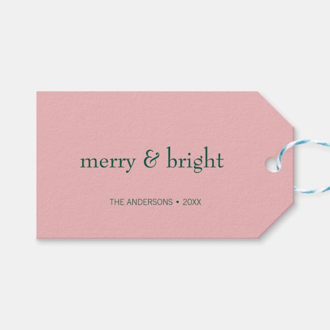 Étiquettes-cadeau Joyeux & Joyeux Noël Pink Vert (Devant (Horizontal))
