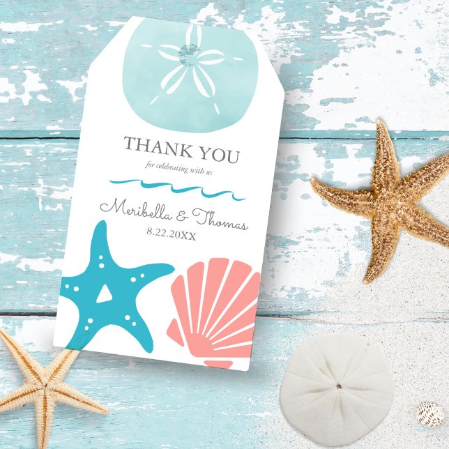 Étiquettes-cadeau Joyeux littoral | Beach Seashells Mariage Merci (Créateur téléchargé)
