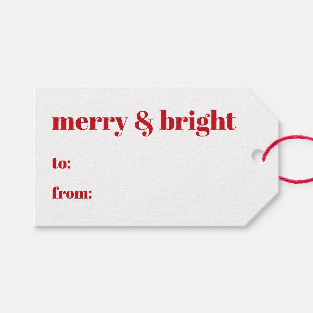Étiquettes-cadeau Joyeux & lumineux à partir de rouge blanc moderne  (Devant (Horizontal))
