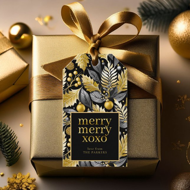 Étiquettes-cadeau Joyeux Motif de Noël en or noir#22 ID1009 (Créateur téléchargé)
