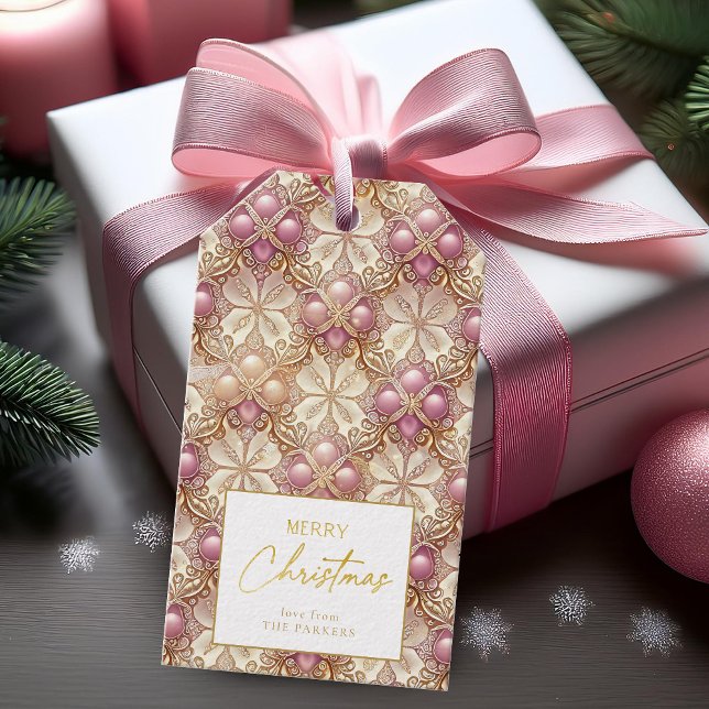 Étiquettes-cadeau Joyeux Motif de Noël rose or #4 ID1009 (Créateur téléchargé)