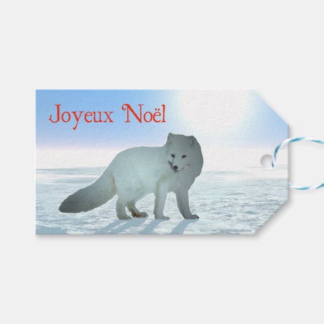 Étiquettes-cadeau Joyeux Noё l - Renard arctique (Devant (Horizontal))