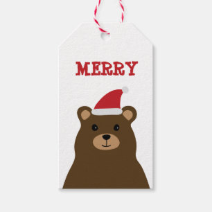 Étiquettes-cadeau Joyeux Noël à l'ours de Père Noël, Fêtes