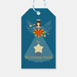 Étiquettes-cadeau Joyeux Noël Angel Étoiles Bleu Nom personnalisé