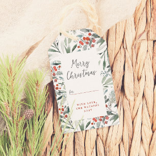 Étiquettes-cadeau Joyeux Noël Aquarelle Holly & Pine Holiday