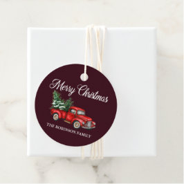 Étiquettes Cadeau Joyeux Noël Aquarelle Vintage Camion rouge