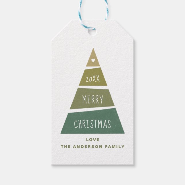 Étiquettes-cadeau Joyeux Noël. Arbre de vacances vert géométrique (Devant)