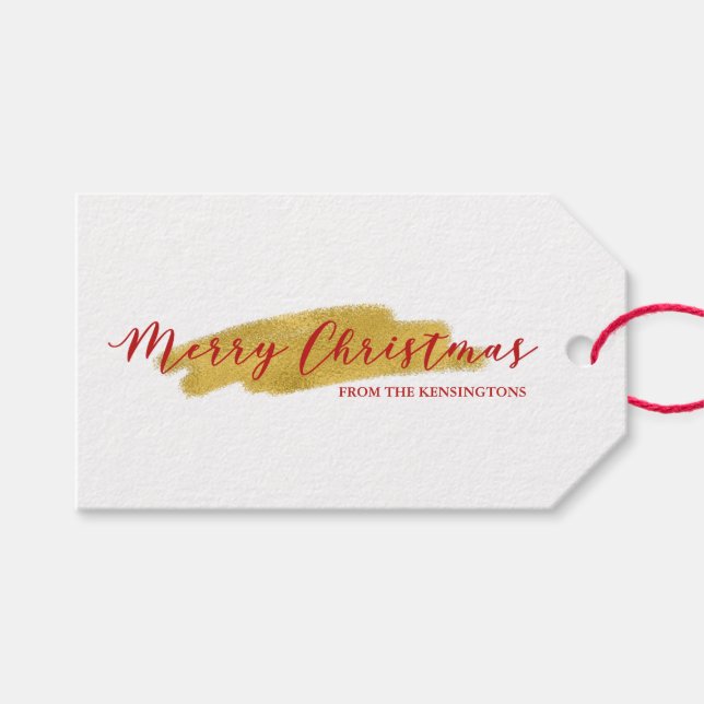 Étiquettes-cadeau Joyeux Noël Arbre d'or Foil Brush Holiday (Devant (Horizontal))