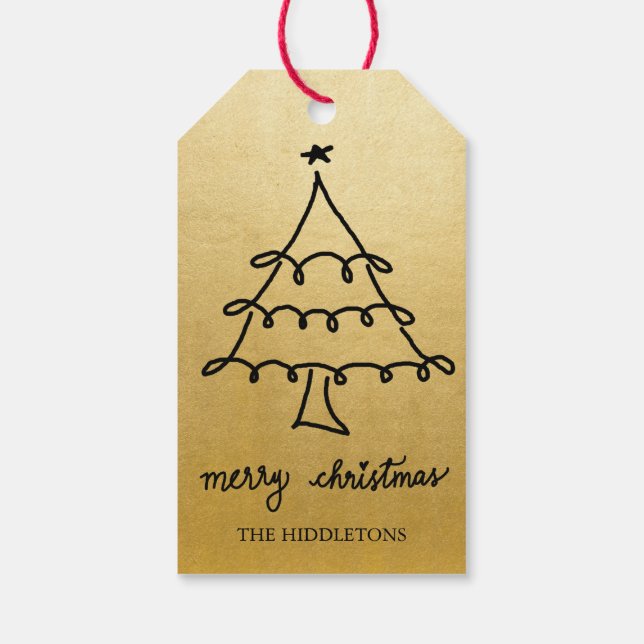 Étiquettes-cadeau Joyeux Noël Arbre moderne Script Faux Gold Foil (Dos)