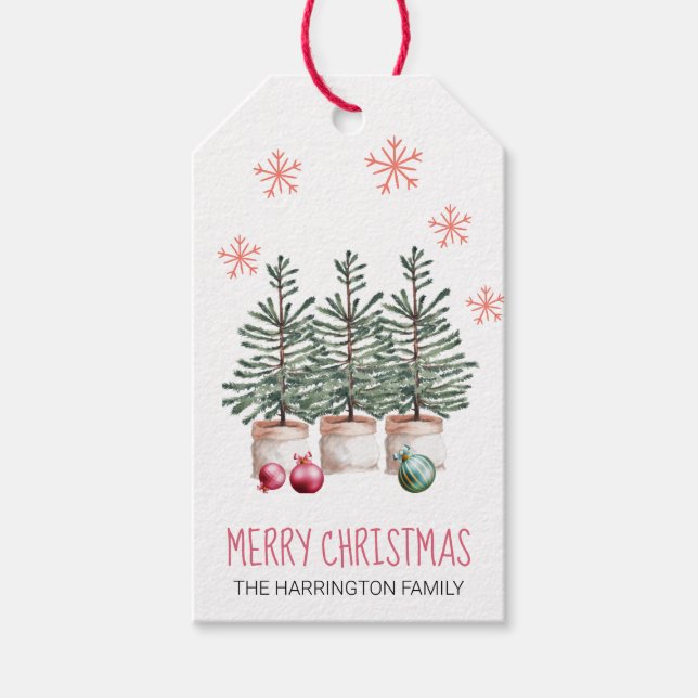 Étiquettes-cadeau Joyeux Noël Arbres Snowflakes Personnalisé (Devant)