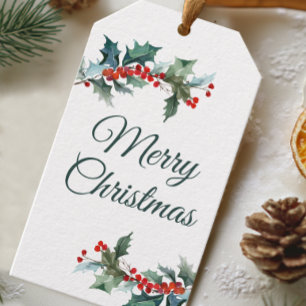 Étiquettes-cadeau Joyeux Noël avec du houx et des baies