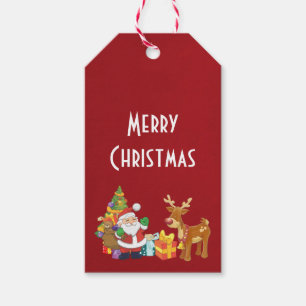 Étiquettes-cadeau Joyeux Noël avec Père Noël et Reindeer