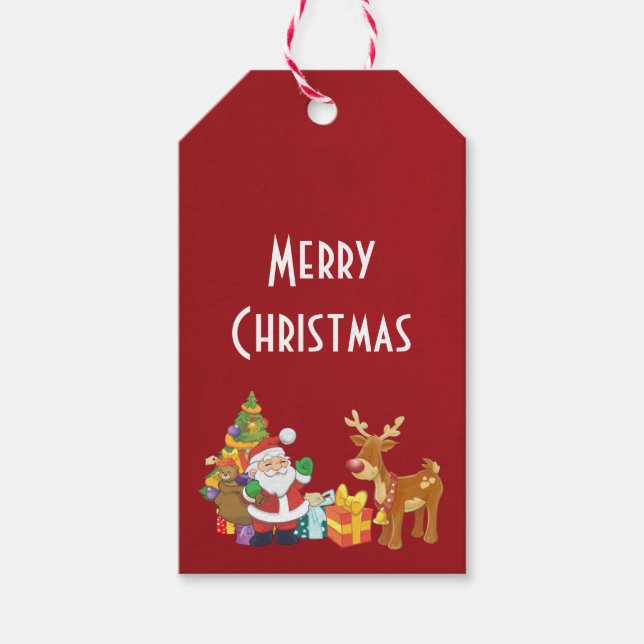 Étiquettes-cadeau Joyeux Noël avec Père Noël et Reindeer (Devant)